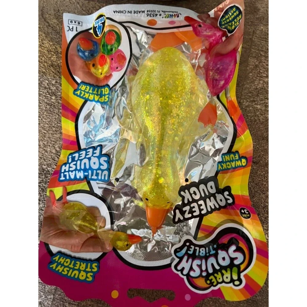 Ja-Ru Sqweezy Duck Kids Toy - Yellow  Sparkly Squish